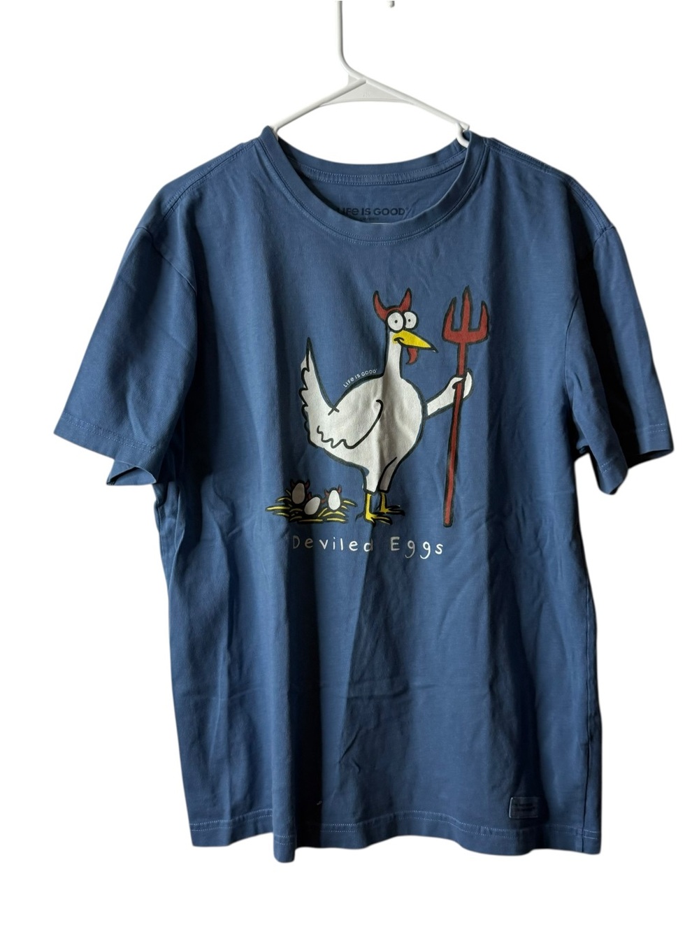 Life Is Good Blue Deviled Eggs Dad Joke Graphic Short Sleeve Tee T-Shirt